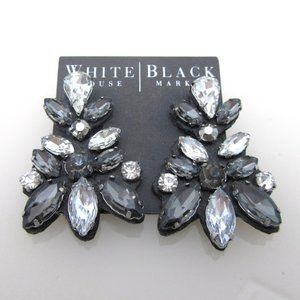 WHBM Grey Clear Crystal Statement Floral Earrings